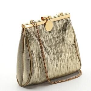 Vintage La Regale Gold Lame Evening Bag Chain Clutch Purse